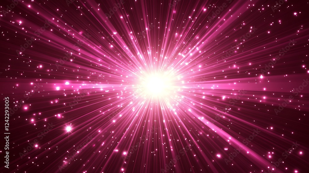 Naklejka premium Pink Light Rays Burst with Sparkling Particles