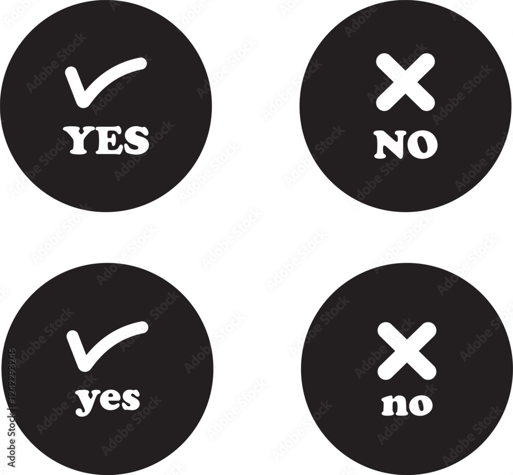Obraz premium Sharp green checkmark and red cross icon set on isolated transparent background black vector symbol for right and wrong choices. Modern flat and line design symbol tick sign collection. Yes or No.