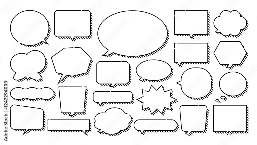 Fototapeta premium 文字なし シンプル 立体 ポップな吹き出しセット まとめ アメコミ風 ベクターデータ チラシ・雑誌・Web・動画素材 ブラック モノクロ