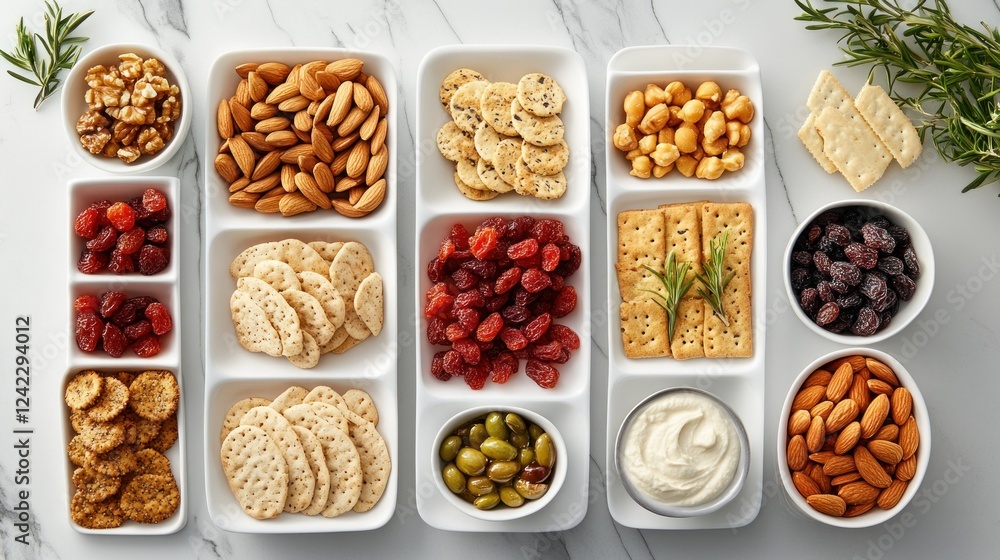 Delicious Snack Platter: A Festive Array of Nuts, Dried Fruits, and Crackers Delicious Snack Platter: A Festive Array of Nuts, Dried Fruits, and Crackers