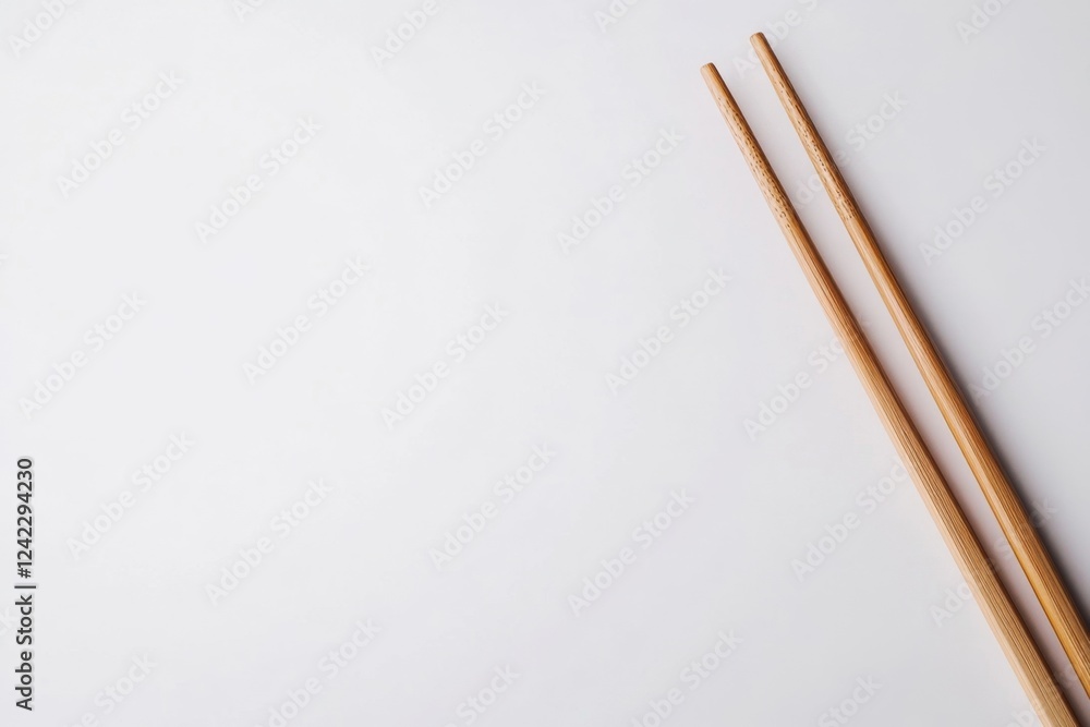 Wooden chopsticks on white background, copy space, Asian food Wooden chopsticks on white background, copy space, Asian food