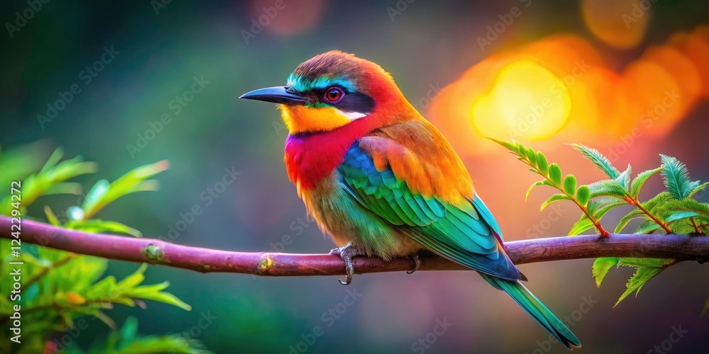 Colorful Small Bird on a Tree Branch in Low Light Nature Setting, Capturing Vibrant Feathers and Soft Glows, Perfect for Wildlife Photography Lovers and Bird Watching Enthusiasts Colorful Small Bird on a Tree Branch in Low Light Nature Setting, Capturing Vibrant Feathers and Soft Glows, Perfect for Wildlife Photography Lovers and Bird Watching Enthusiasts