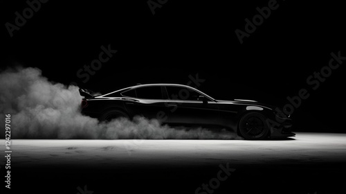 Dramatic View of Single Car Smoking Tire in Dark Environment photo