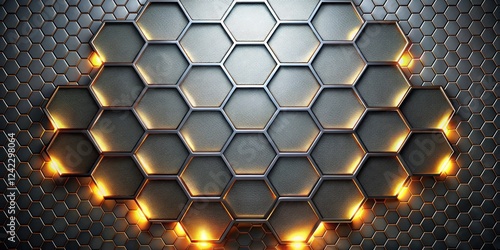 Hexagonal abstract metal background with soft glowing light ,  hexagon, abstract, metal, background, light, glowing, texture