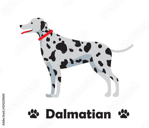 ダルメシアン、　フラットデザイン、横向きの犬のシンプルなイラスト