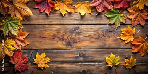 Autumn leaves scattered on wooden table background ,  autumn, leaves, fall, wood, table, seasonal, foliage, nature