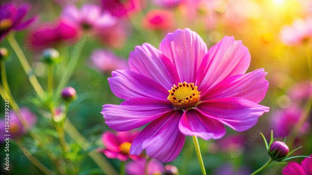 Close-up of vibrant cosmos flower blooming in a garden, cosmos, flower, blossom, vibrant, blooming, garden, nature, close-up Close-up of vibrant cosmos flower blooming in a garden, cosmos, flower, blossom, vibrant, blooming, garden, nature, close-up