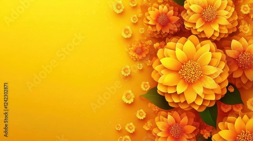 Happy Bathukamma Greetings In Telugu language Typography. Abstract Yellow Traditional floral Background