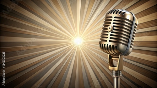 Retro microphone with ray sketch style , vintage, music, recording, old-fashioned, broadcast, radio