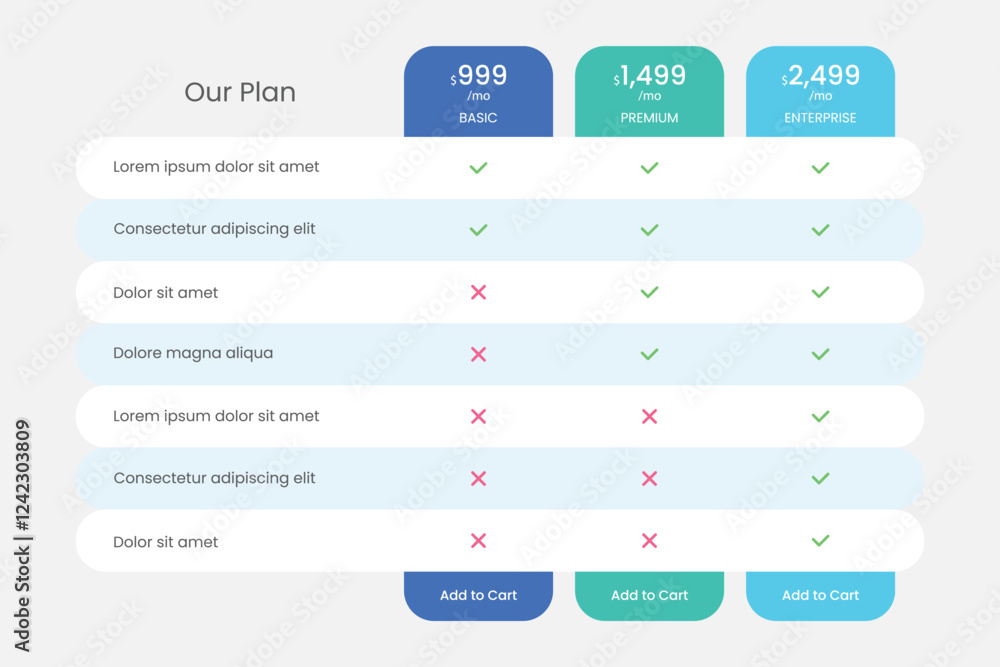 Comparison table for subscription product price list Comparison table for subscription product price list