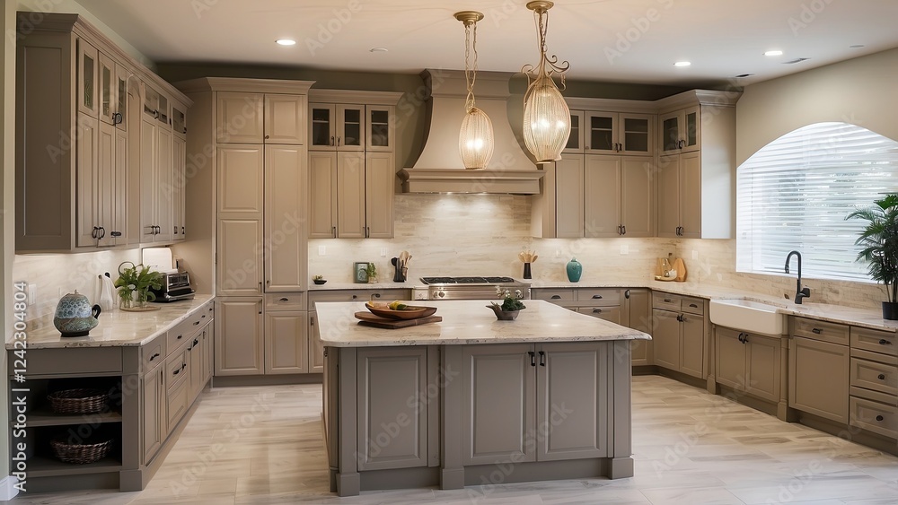 Fototapeta premium Make me a kitchen cabinet firm constructing cabinets in a nice but middle-class kitchen in Orlando, Florida.