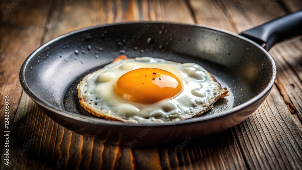 Close-up shot of a perfectly cooked fried egg in a sizzling hot frying pan , fried egg, cooking, breakfast, fried, skillet Close-up shot of a perfectly cooked fried egg in a sizzling hot frying pan , fried egg, cooking, breakfast, fried, skillet