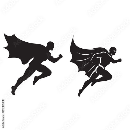 Superhero Silhouettes Running Action Graphic Design