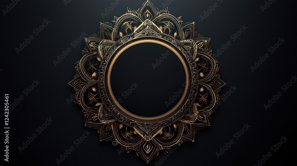 Fototapeta premium Ornate Gold Frame on Black Background