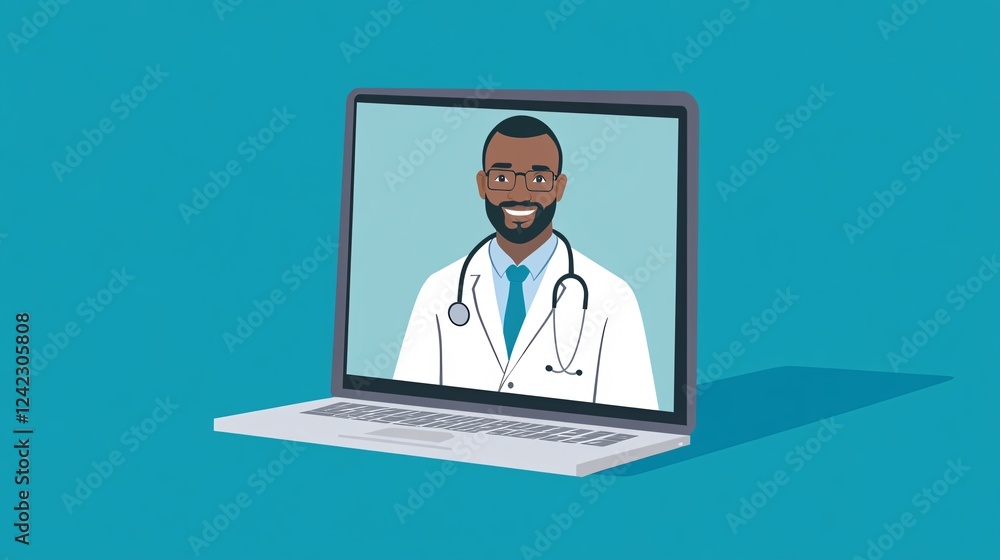 Fototapeta premium Doctor is smiling during a video conference call on a laptop