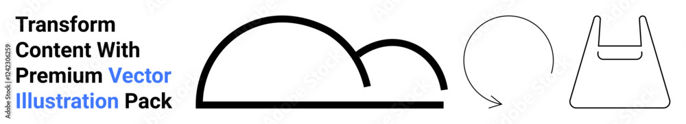 Bold cloud, sleek recycling arrow, and minimalist bag outline. Ideal for sustainability, technology, cloud services, eco-friendly themes, packaging concepts, recycling initiatives flat landing page Bold cloud, sleek recycling arrow, and minimalist bag outline. Ideal for sustainability, technology, cloud services, eco-friendly themes, packaging concepts, recycling initiatives flat landing page