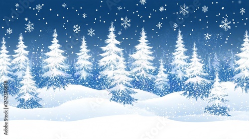 Wallpaper Mural Winter Wonderland Christmas Tree Landscape Illustration with Snowflakes and Frosty Pines Torontodigital.ca