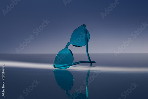 Modern Blue Sunglasses with Reflective Surface in Minimal Style photo