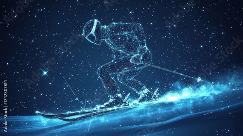 Abstract skier in digital art style.