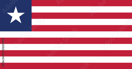 Flag of Liberia. Flag icon. Standard color. Standard size. A rectangular flag. Computer illustration. Digital illustration. Vector illustration.