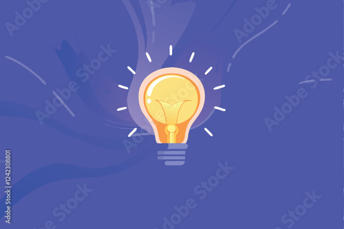 Create a vector illustration of a glowing, bright light bulb, emitting radiant light, symbolizing creativity and innovative ideas.