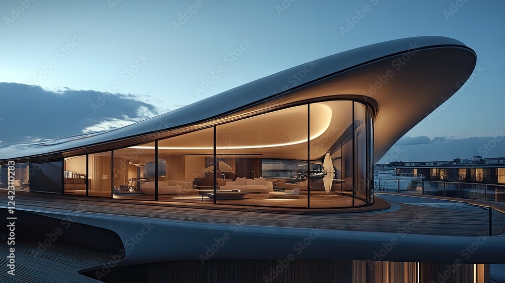 Fototapeta premium Floating roof over a modern sky deck with infinity views.