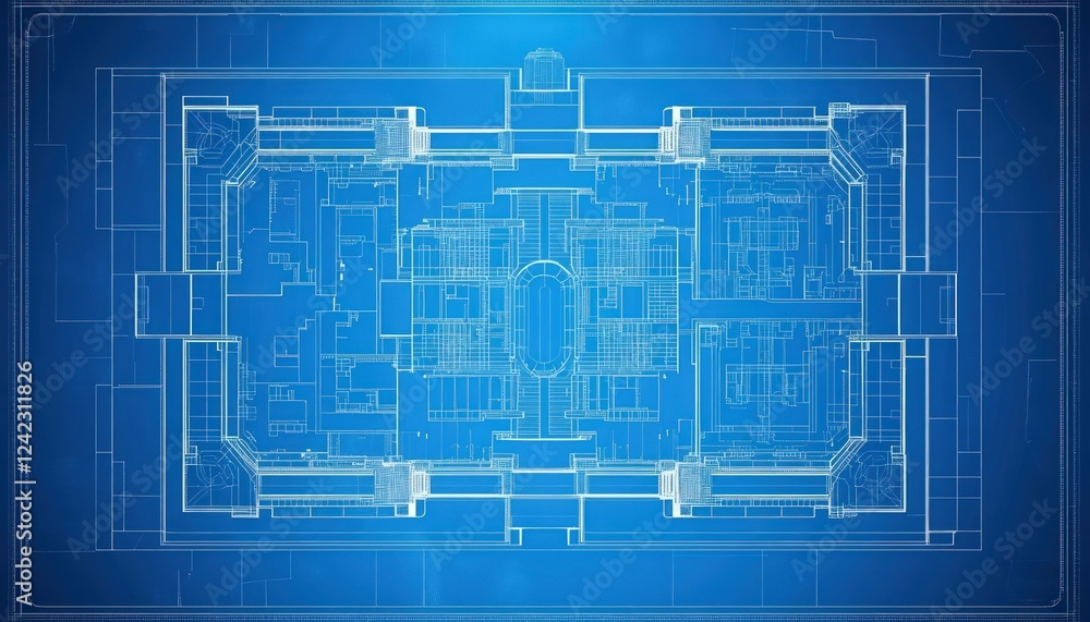 Blueprint: Architectural Design of a Grand Building. Blueprint: Architectural Design of a Grand Building.