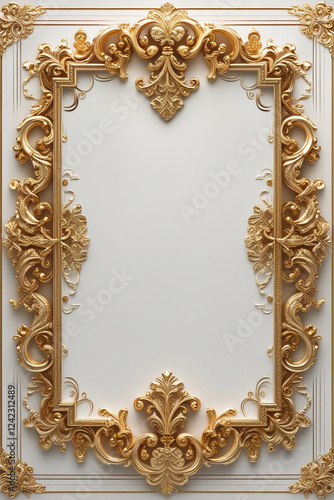 AI generative. Blank of gold frame border royal swirl of vintage style on white background., for certificate, card, wedding, picture and menu. 29