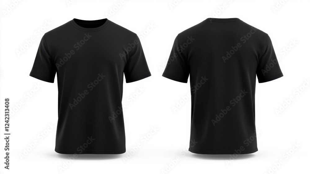 Black t shirt with front and back views, showcasing simple and modern design. Ideal for casual wear or branding purposes Black t shirt with front and back views, showcasing simple and modern design. Ideal for casual wear or branding purposes