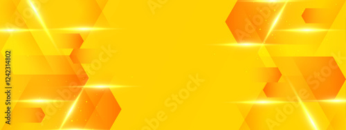 Bright yellow gradient geometric background with hexagonal shapes and glowing effects, ideal for advertisements, presentations, and promotional materials