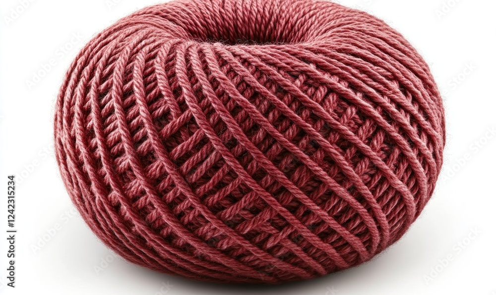 Fototapeta premium Red yarn ball, isolated on white for crafting and textile use, plain background