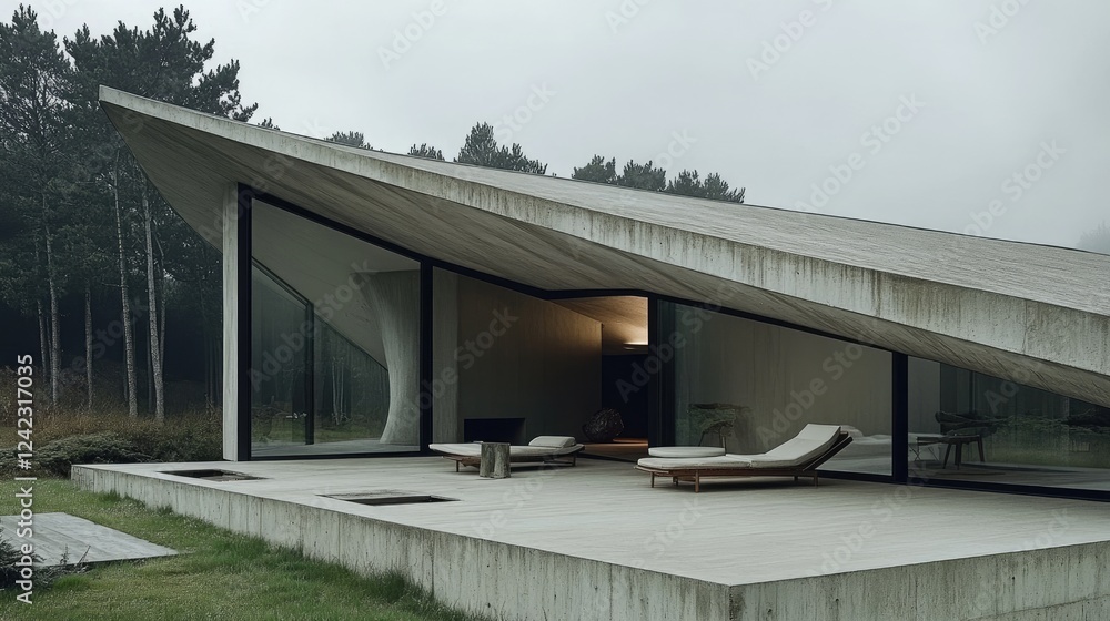 Private viewing deck with a sloped roof extension and lounge furniture. Private viewing deck with a sloped roof extension and lounge furniture.