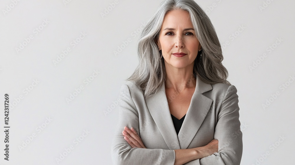 Confident mature businesswoman with arms crossed posing in studio Confident mature businesswoman with arms crossed posing in studio