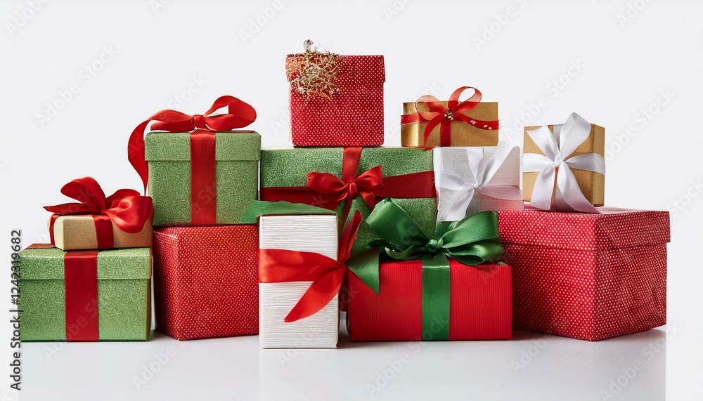 Obraz premium Christmas gift boxes and decorations. Chistmas gift boxes, isolated white background