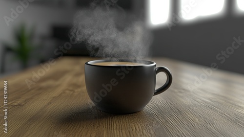 Wallpaper Mural A steaming cup of black coffee on a plain wooden surface. Torontodigital.ca
