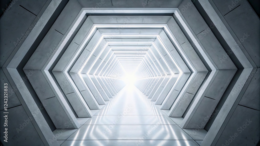 Obraz premium Bright Abstract Architectural Corridor with Hexagonal Patterns and Glossy Surface