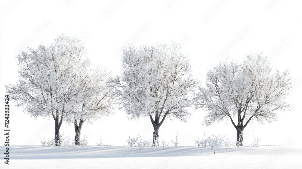 Fototapeta premium Snowy Winter Landscape with Frosty Trees Under Bright Blue Sky in a Tranquil and Serene Nature Scene