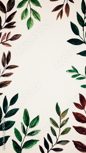 Watercolor Botanical Frame  Elegant Leaves  Pastel Border  Soft Greenery  Nature Design