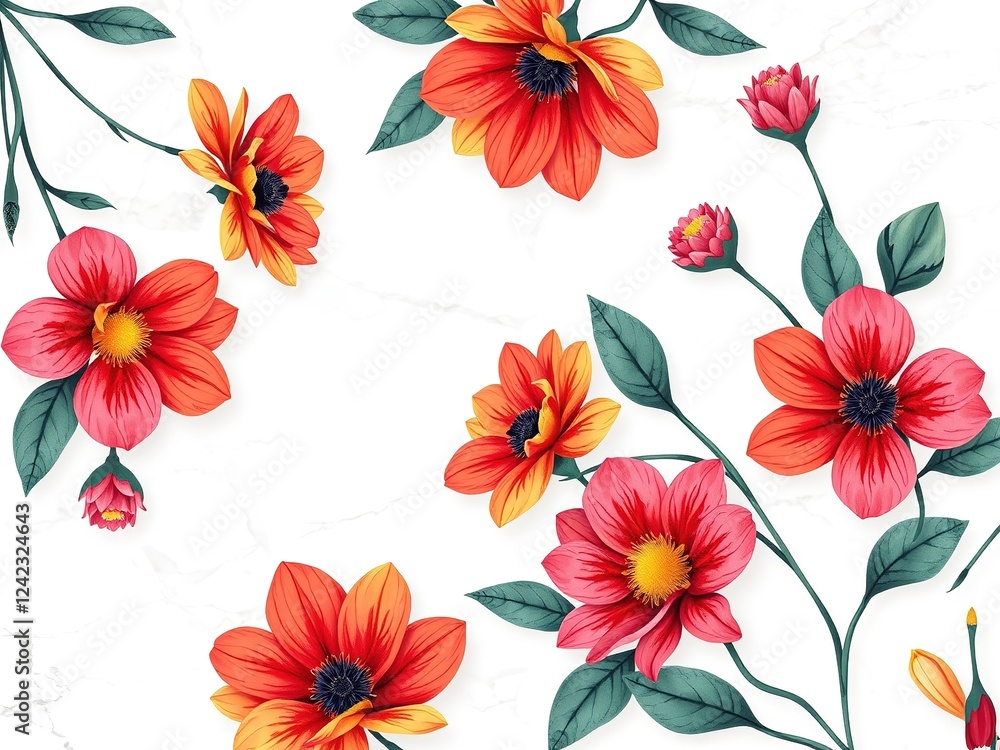 Minimalist Floral Art on Marble Canvas Minimalist Floral Art on Marble Canvas