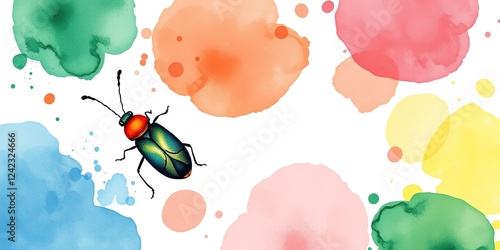 Minimalist Bug on Watercolor Canvas