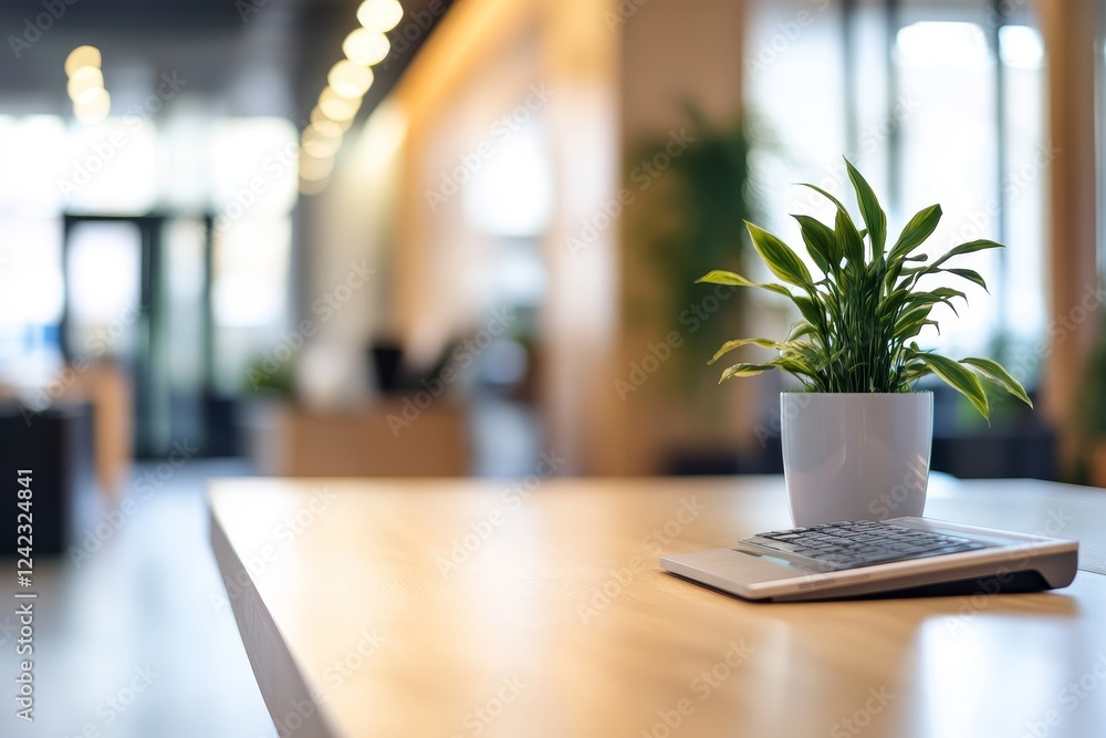 Laptop, plant, modern office, waiting area, work Laptop, plant, modern office, waiting area, work