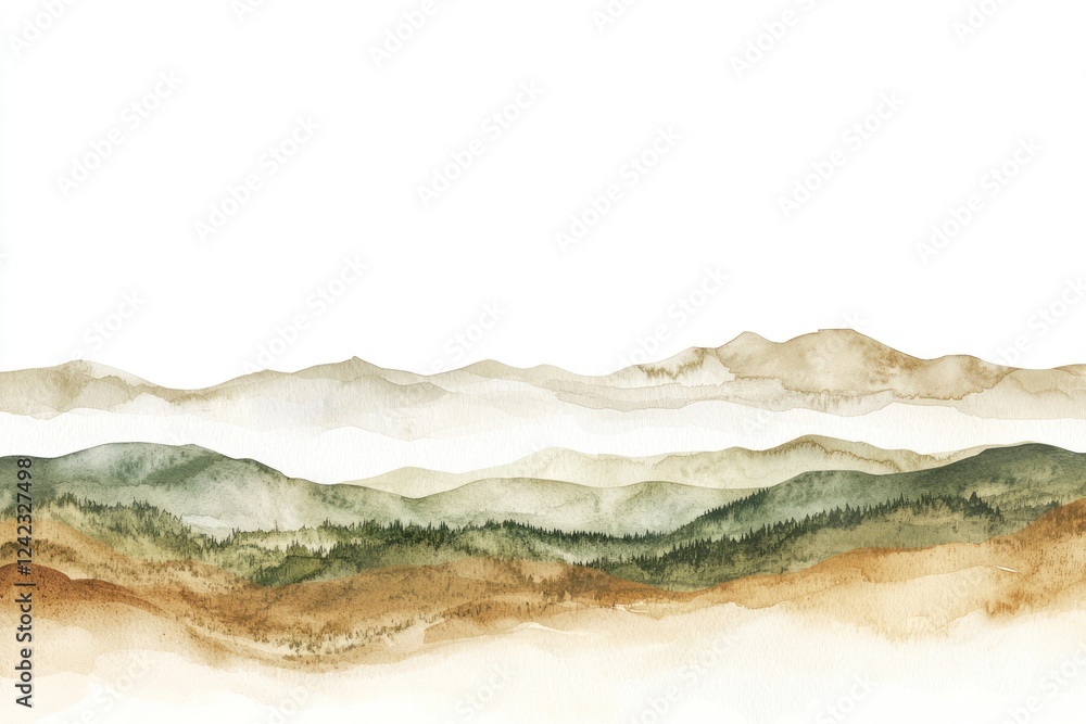 Fototapeta premium Watercolor painting of abstract mountain layers in earthy tones creating a serene and natural landscape aesthetic