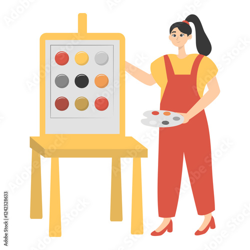 Illustration of People Painting at Canvas. Isolated on White Background. Vector Cartoon Character