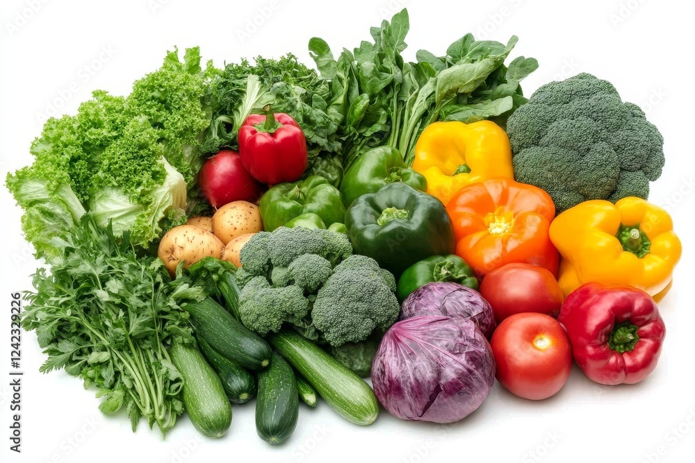 Colorful fresh vegetables, studio shot, white background, healthy food Colorful fresh vegetables, studio shot, white background, healthy food