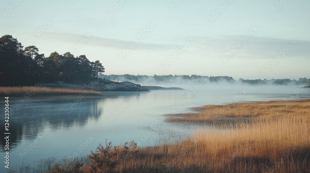 Obraz premium Serene River Scene at Golden Hour Lighting