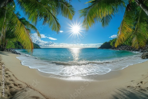 Wallpaper Mural Sunny tropical beach with white sand and palm trees Torontodigital.ca