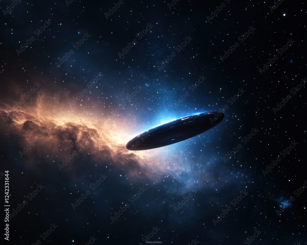 Futuristic Spacecraft Floating Near Vibrant Cosmic Nebula in Galaxy Futuristic Spacecraft Floating Near Vibrant Cosmic Nebula in Galaxy
