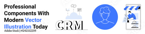 CRM setup with cloud integration, user profile avatar, and storefront management template. Ideal for business solutions, digital interface, networking, e-commerce, SaaS tools, data management flat