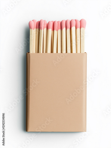 Neatly Arranged Pink-Tipped Matches in a Minimalist Cardboard Matchbox