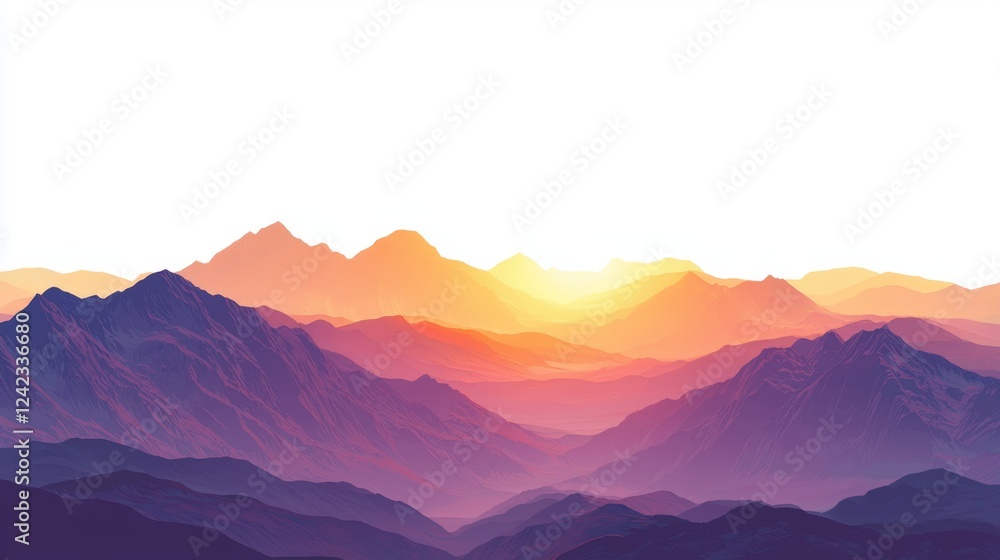 Obraz premium Majestic Sunset Over Mountain Range with Vibrant Colors and Serene Atmosphere